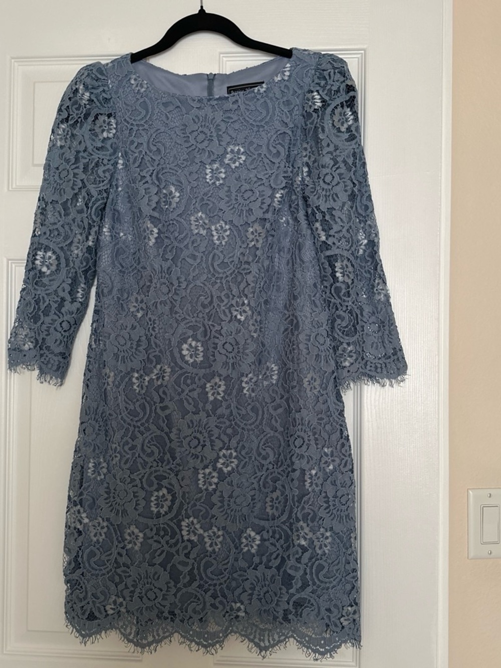 Jessica Howard Dusty Blue Lace Midi Dress - 3/4 Sleeves
